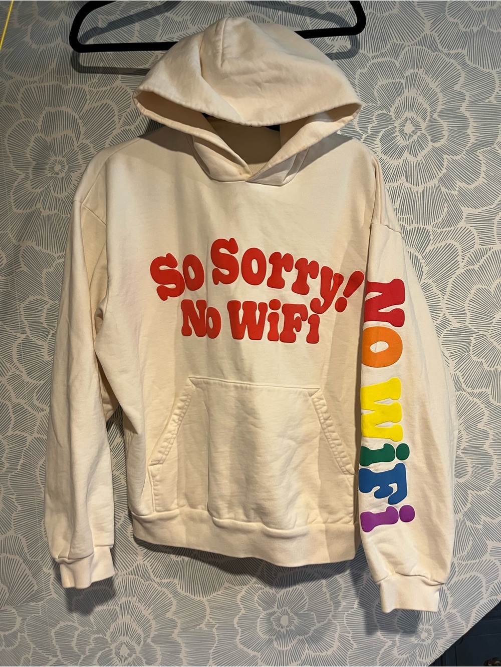 Madhappy Cream Hoodie “sorry no WiFi” and Rainbow Sleeve